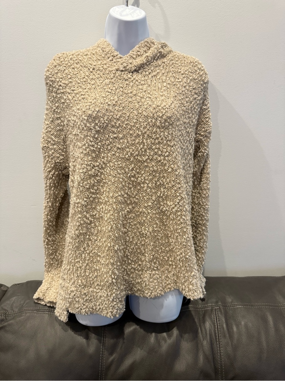 Hollister Beige Popcorn Knit Hooded Sweater